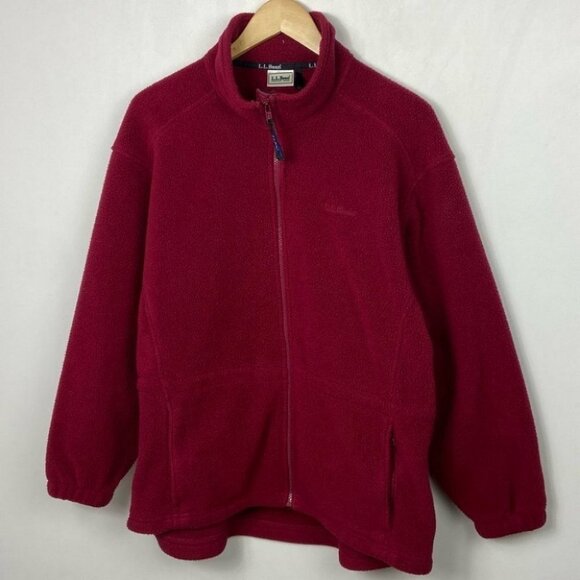 LL Bean Red Fleece Zippered Jacket Pockets Cozy Brushed Warmth Size XL Coat Zip‎ - Picture 8 of 15